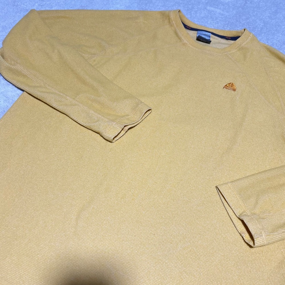 VTG Nike ACG Thermal Shirt Mens Large Light Yellow Waffle Knit Long Sleeve Top